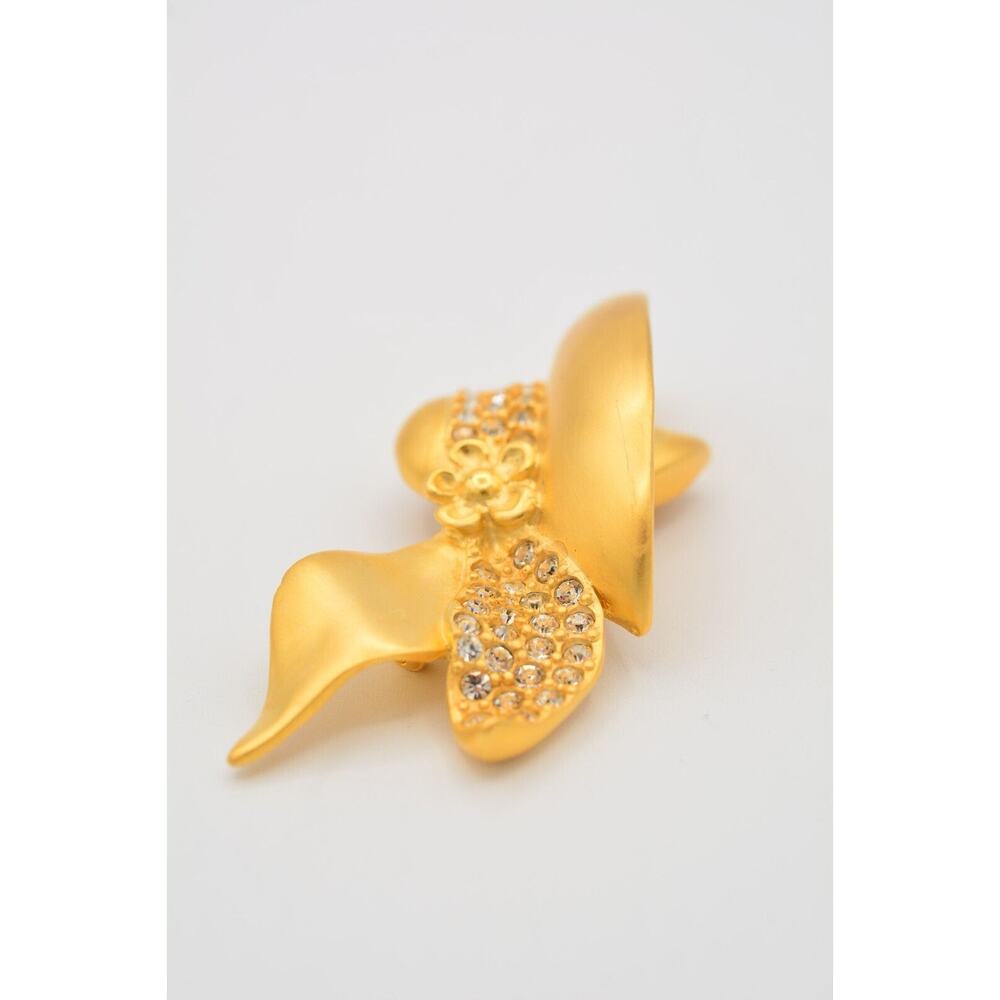 Givenchy Vintage Woman Pin Brooch Brushed Gold Profile Hat Chunky Signed Bin4 - Picture 9 of 12